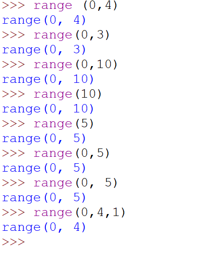 range  python shell